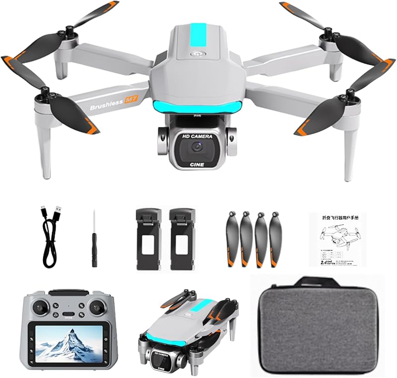 Drone with HD Camera for Adults, RC Drone with FPV Screen on Controller, Gesture Selfie, Altitude Hold, One Key Start, 3D Flips, Headless Mode, Optical Flow Positioning Foldable Drones Under 250g Lightweight RC Quadcopter Gifts for Teens Beginners Outdoor Vloging Quadcopter (Grey)
