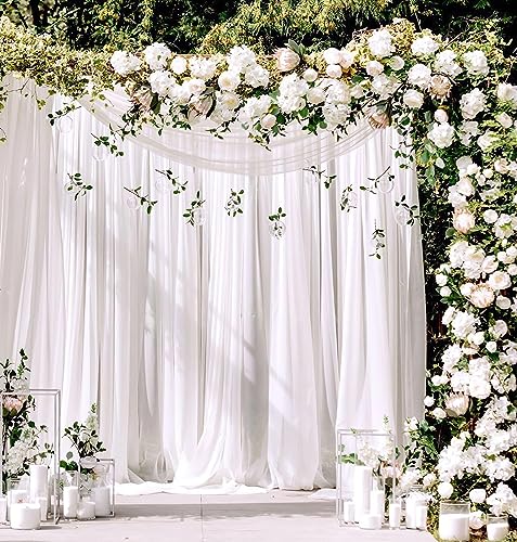 White Backdrop Curtain Chiffon Backdrop 10ft x 10ft Sheer Backdrop for Wedding Arch Birthday Party Banquet Outdoor Decorations