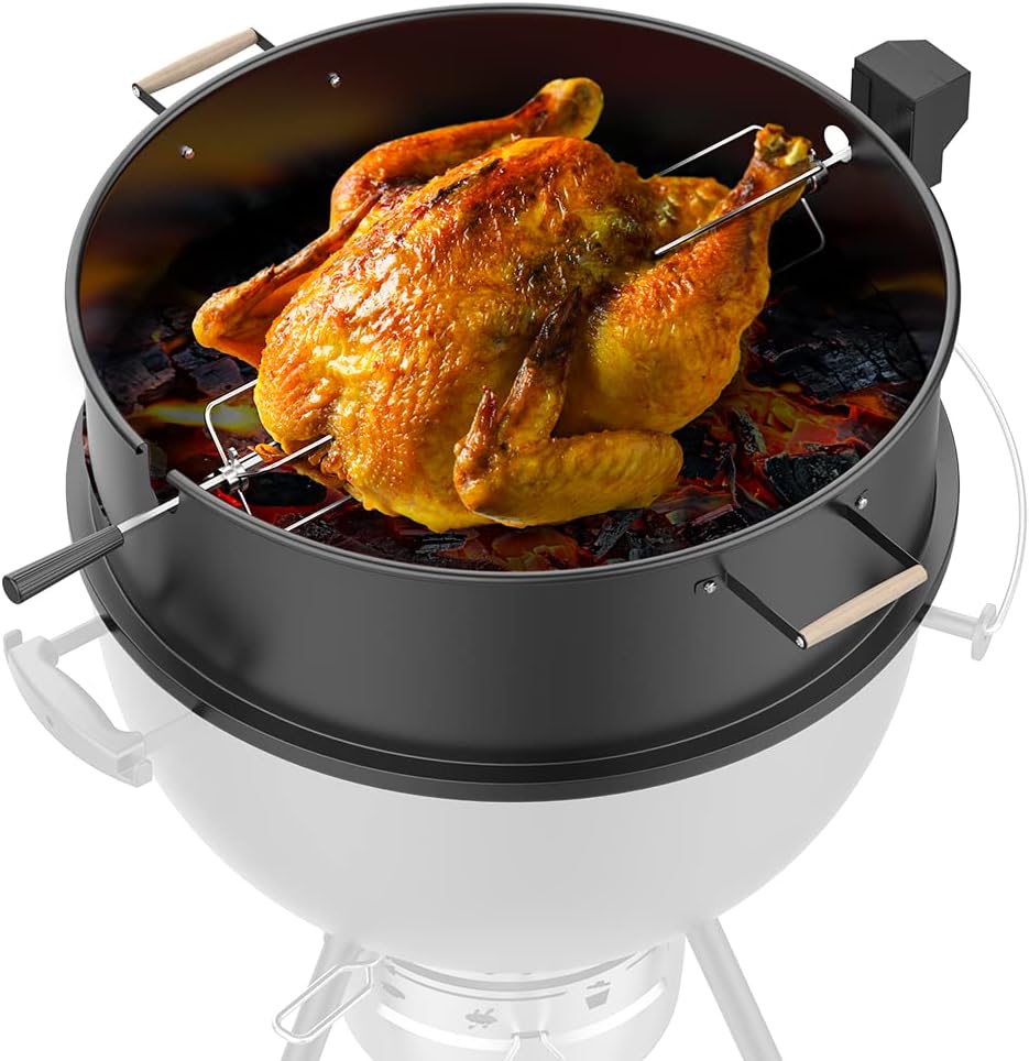 er 22Inch Charcoal Kettle Rotisserie, Black,Gray