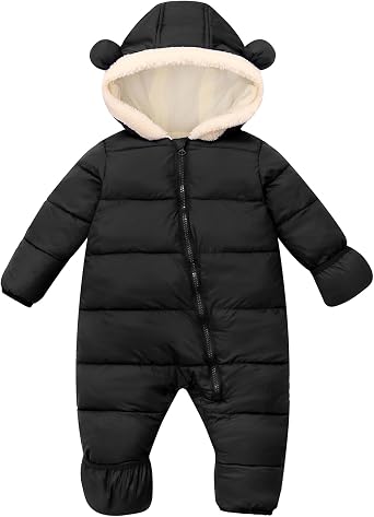 BFUSTYLE Baby Snowsuit 0M-3T Winter Clothes Infant Boy Girl Hooded Jacket | Long Sleeve Fleece Bear Ear Infant Puffer Coat with Hood One Piece Toddler Snow Suits