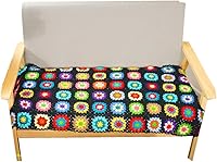 Handmade Crochet Black Granny Square Throw Blanket 47x23 - Cozy Acrylic Sweater Style for Couch Bed Travel Gifts