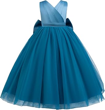 Elegant Princess midi Dress for Girls Detachable Bow, Perfect for Weddings, Graduations
