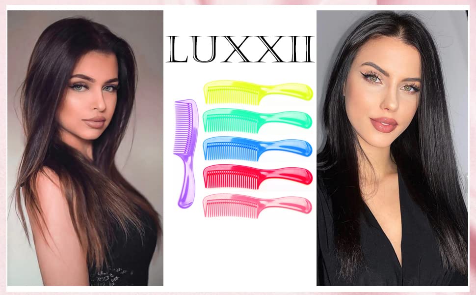 Luxxii (Pack 6) Pastel Colorful Styling Essentials Round Handle Comb Hair Comb Designed for All Hair Types (Assort Color)