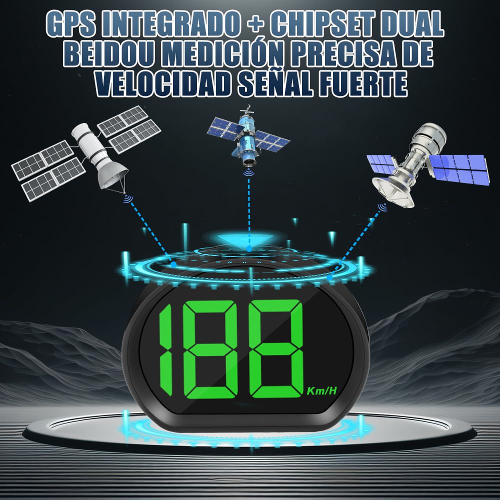 Velocímetro Digital HUD Para Coche con GPS y Beidou, Pantalla LED, USB Conectar y Usar, Compatibile con Todos los Vehículos, 10Hz Refresco, KM/H, Verde