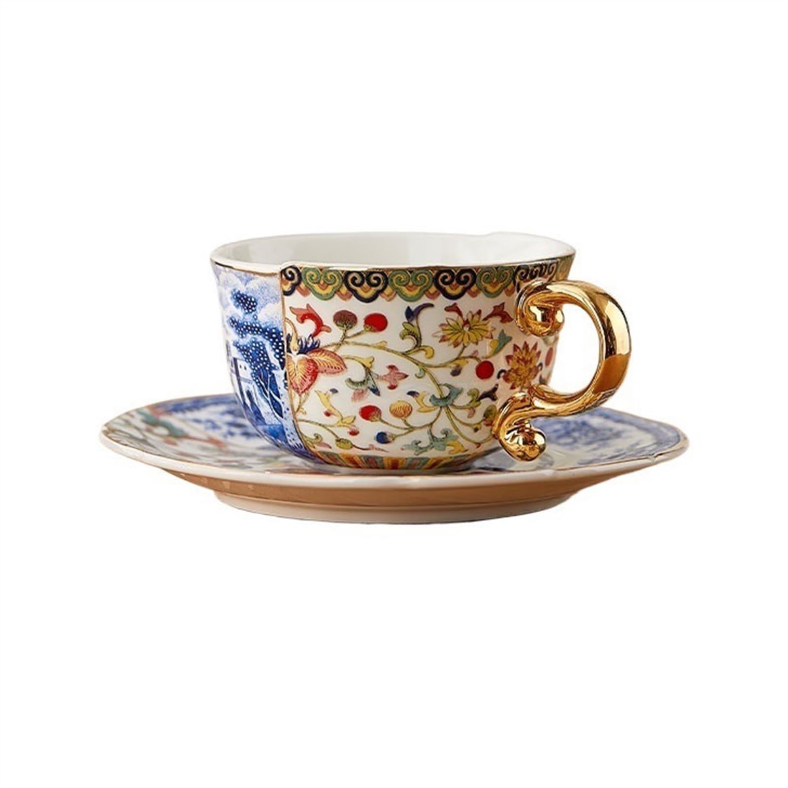 Zestaw filiżanek do herbaty i spodków, filiżanki do herbaty domowe kubki vintage europejski zestaw do popołudniowej herbaty dobrze wyglądające kubki do kawy latte filiżanki do herbaty i spodki (kolor