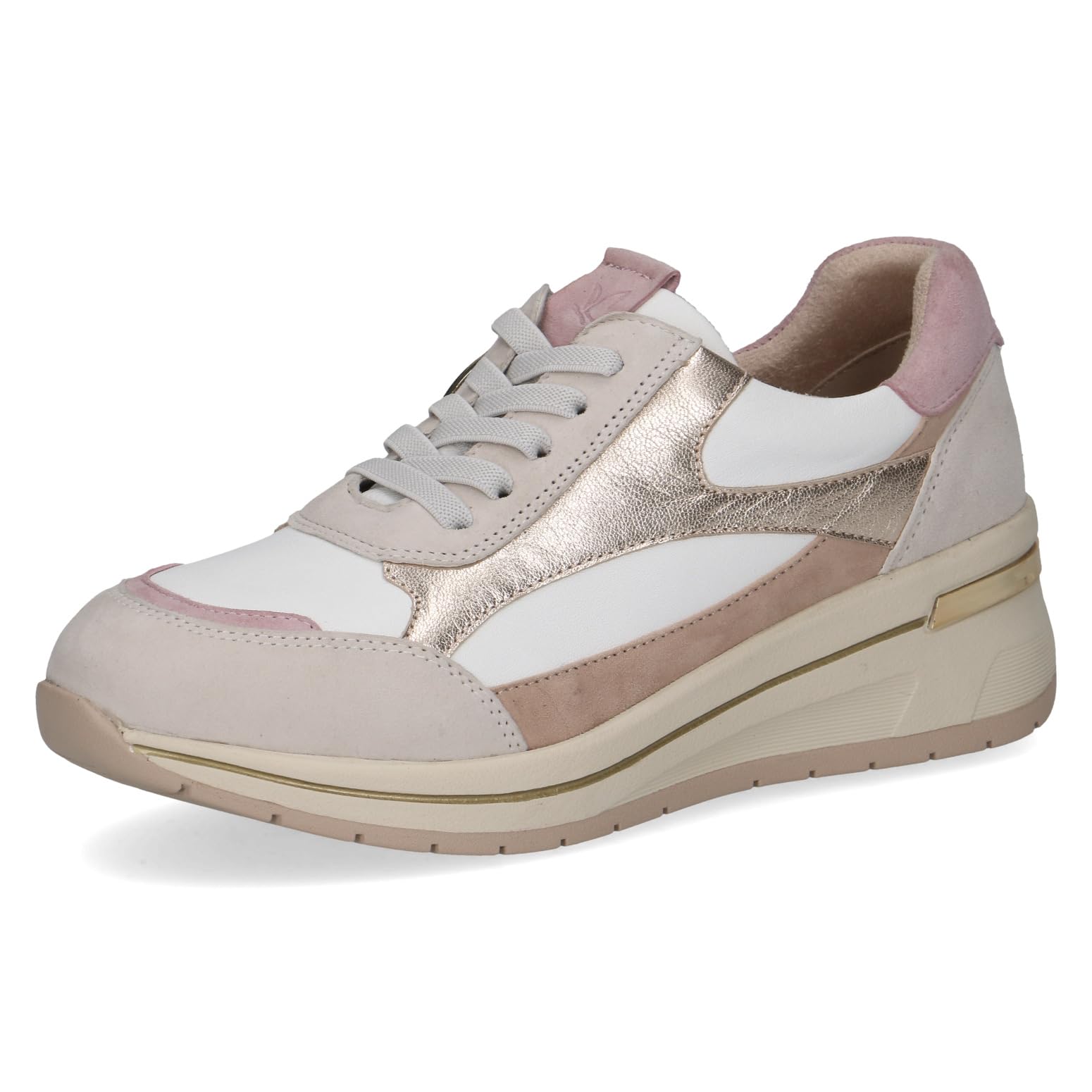 CAPRICE Women's Leather Sneakers, White (White/LT Gold), 6.5 UK