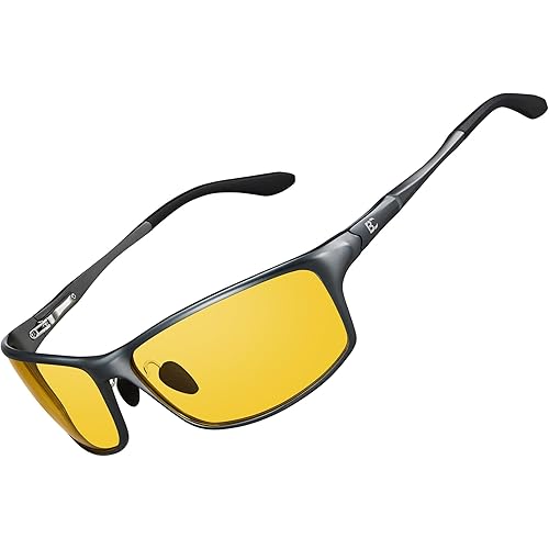BIRCEN Night Vision Glasses for Driving: Al-Mg Metal Yellow Anti-Glare Night Glasses Reduce Eye Strain for Drivers Rain Snow