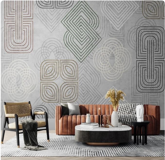 Papier peint panoramique 3D à lignes géométriques pour habiller le mur TV du salon