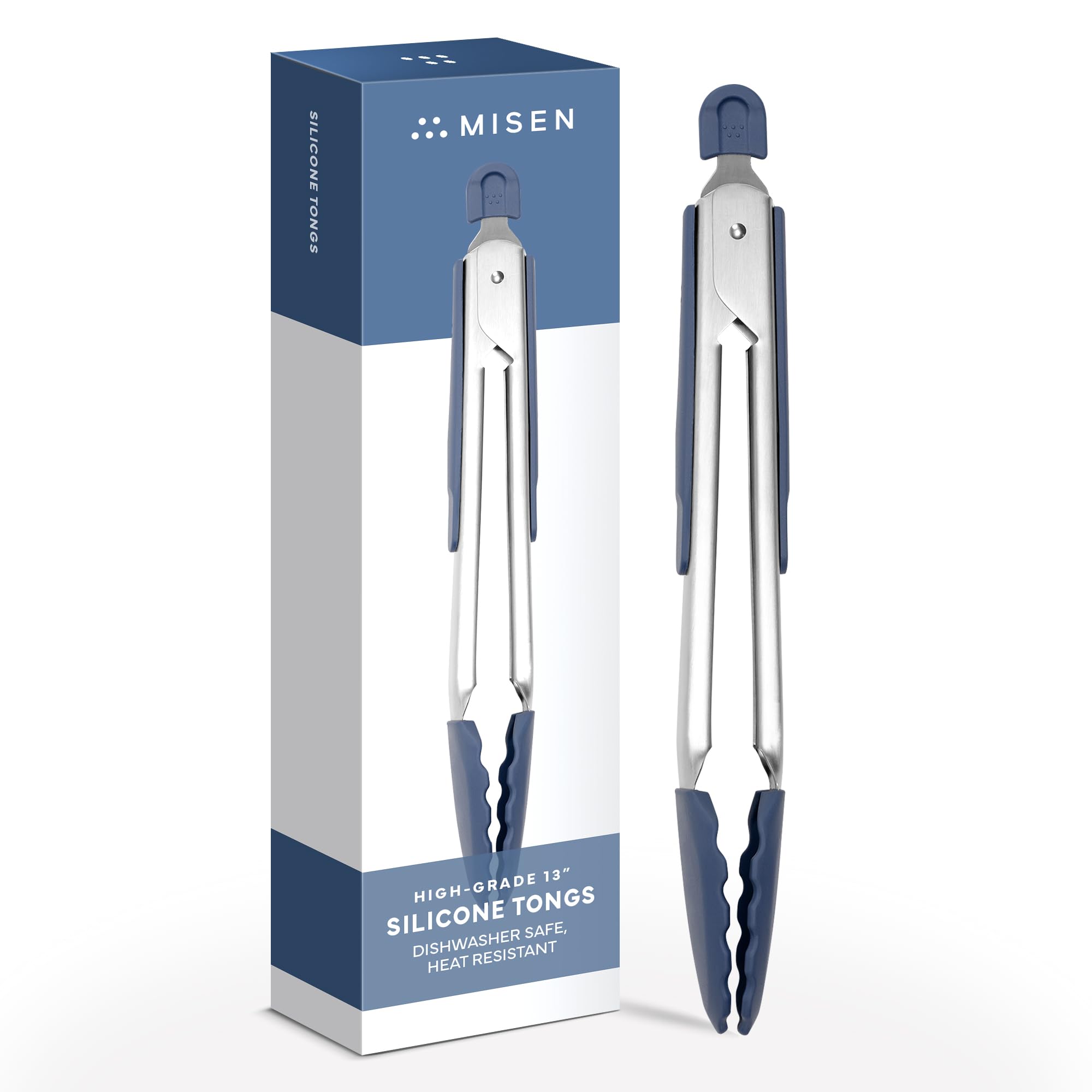 Misen Pinzas de cocina, aptas para lavavajillas, resistentes, herramienta de parrilla con punta de silicona de precisión, resistentes al calor, antiadherentes, perfectas para servir y freír al aire