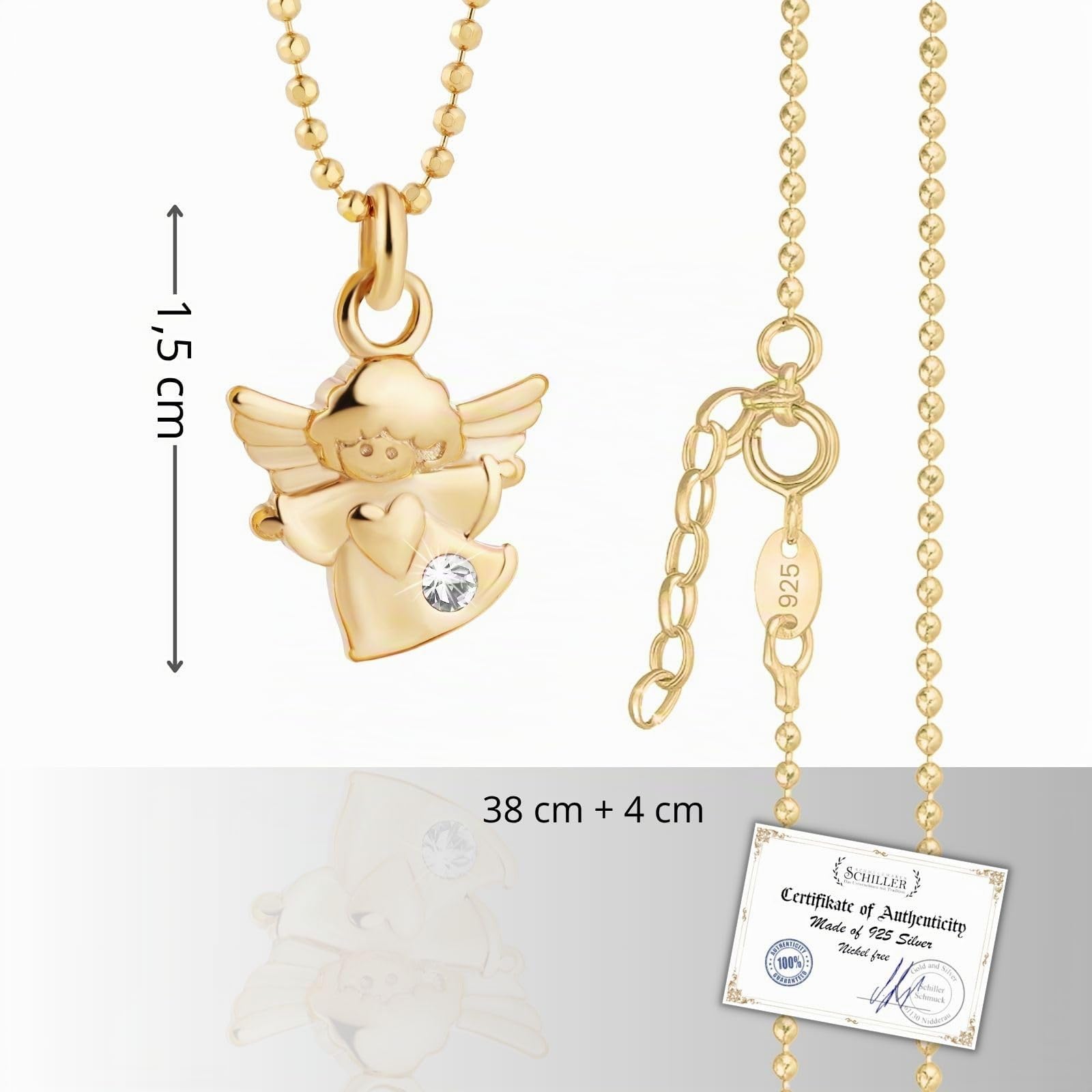 fish Kinderkette Mit Engel Anhänger Und Klaren Kristallen In Gold Optik