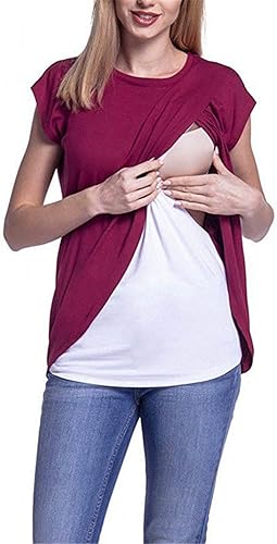 Miniatura 2 de Andongnywell - Camiseta de maternidad de manga corta para mujer, camiseta de lactancia materna para embarazadas