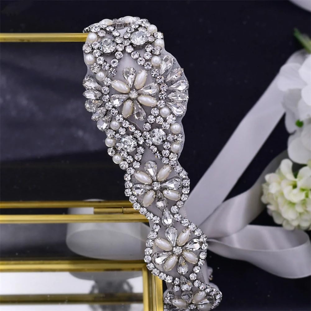 Cinturones de novia para mujer, joyería de diamantes de imitación plateados, perlas, fiesta, formal, cinturón de vestir, accesorios