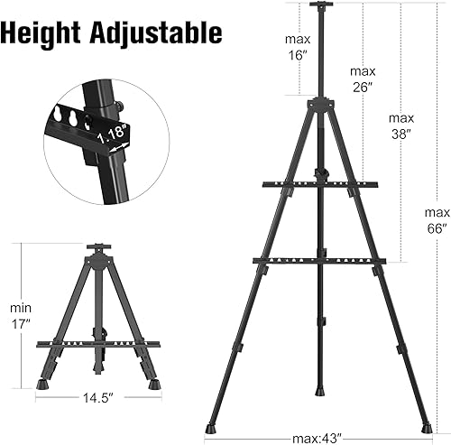 Miniatura 3 de Caballete de exhibición de pintura artística  Trípode de metal de aluminio ajustable portátil con bolsas, altura de 17 a 66 pulgadas, extra