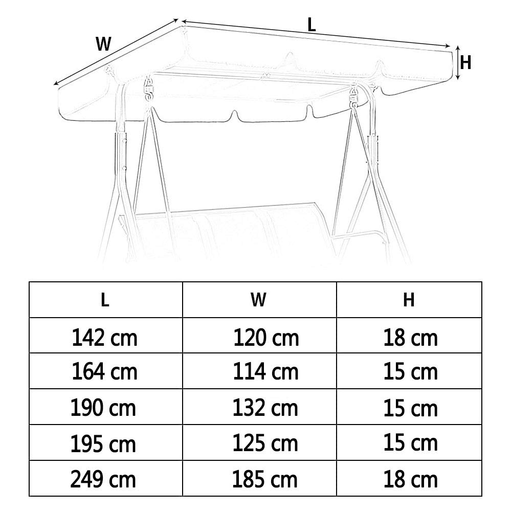 Copertura di ricambio per dondolo da giardino per 2 e 3 posti, impermeabile, 142 x 120 x 18 cm, protezione superiore per dondolo