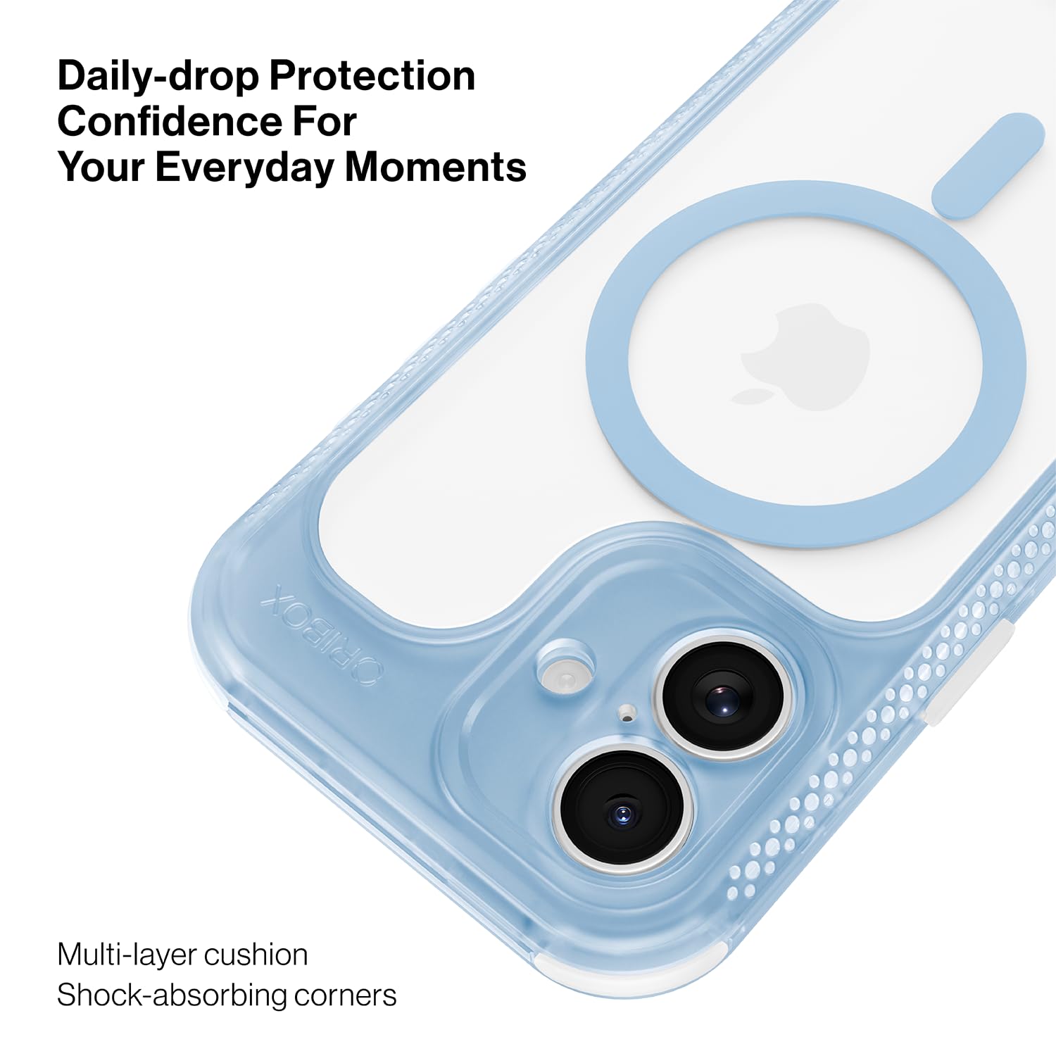 ORIbox Seralyn - Custodia per iPhone 16, compatibile con MagSafe, protezione antiurto a triplo strato, retro trasparente con elegante cornice opaca (6,1 pollici, cielo nebbia)
