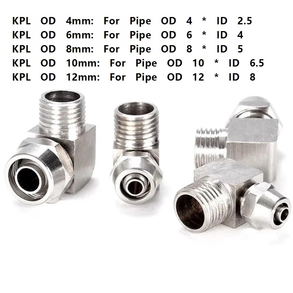10 juntas de tubería neumática niqueladas, conector de codo de ajuste rápido for manguera, conexión de rosca BSP de latón KPL(6mmx1/2inch)