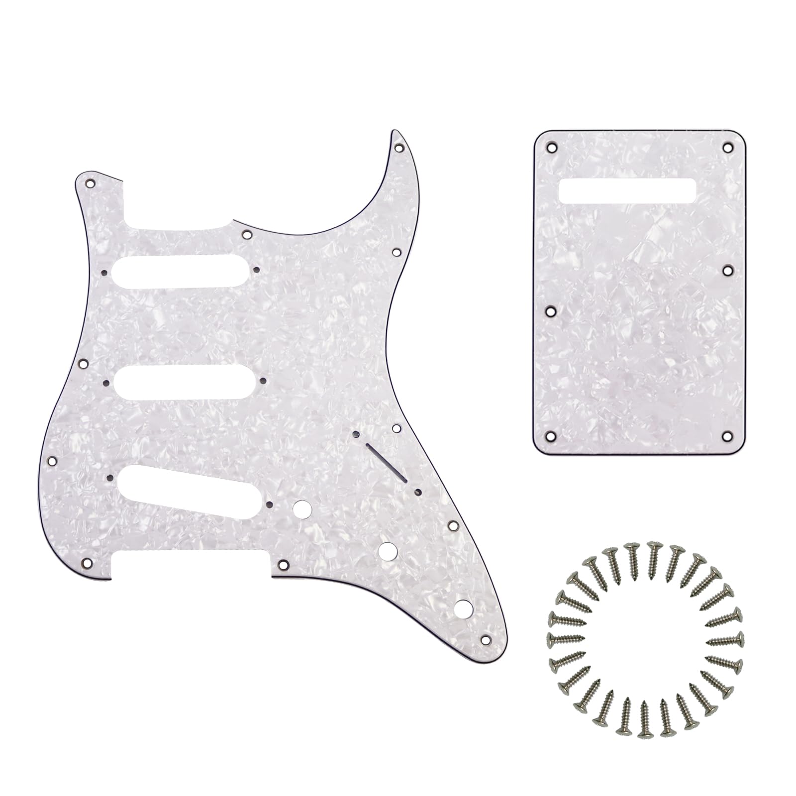 SSS Strat Pickguard and BackPlate Set for Fender, White Pearl 4Ply