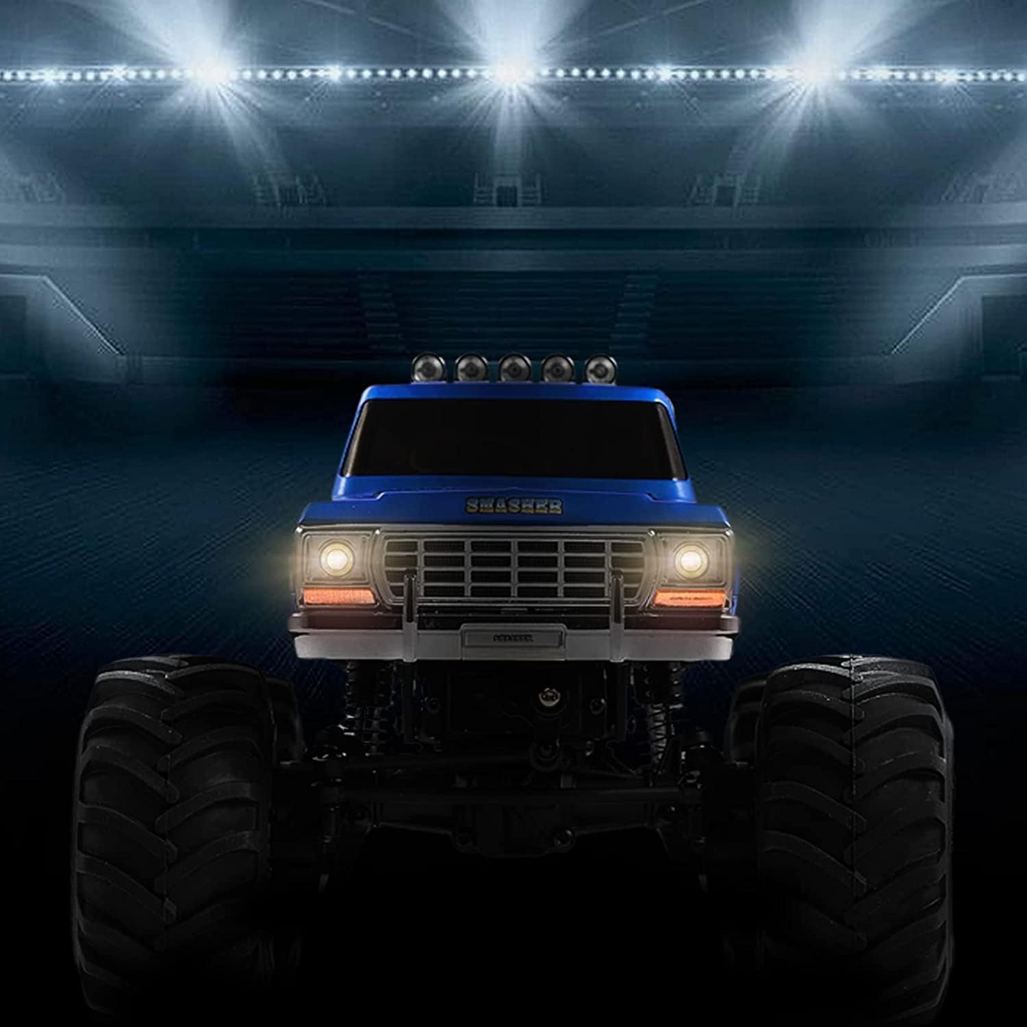 BEEZRC FMS 1/24 RC Crawler Smasher S FCX24S Monster Truck V2 RTR 4WD 2.4GHz Brushed 8km/h Mini RC Off-Road Truck with LED Lights (Blue)