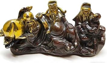Pure Brass Fu Lu Shou Three Stars Statue, Chinese Feng Shui Fortune Longevity Prosperity Sculpture, Handcrafted Brass Figurine for Home Office Decor & Gift, 13 Inch