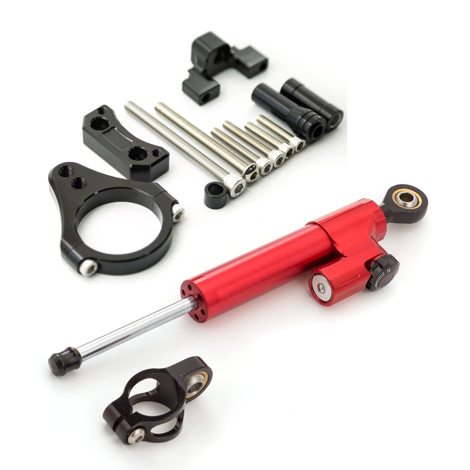 Fit For Kugoo G-booster Scooter Steering Damper CNC Motorcycle Stabilizer Steering Damper 50mm Clamp Mounting Bracket Support Kit Red
