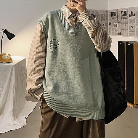 Amazon Co Jp Shypt 漫画のセーターベスト男性カジュアルカップルかわいいカジュアルニットvネックメンズプルオーバーオールマッチ秋冬 Color A Size Xl Code 服 ファッション小物