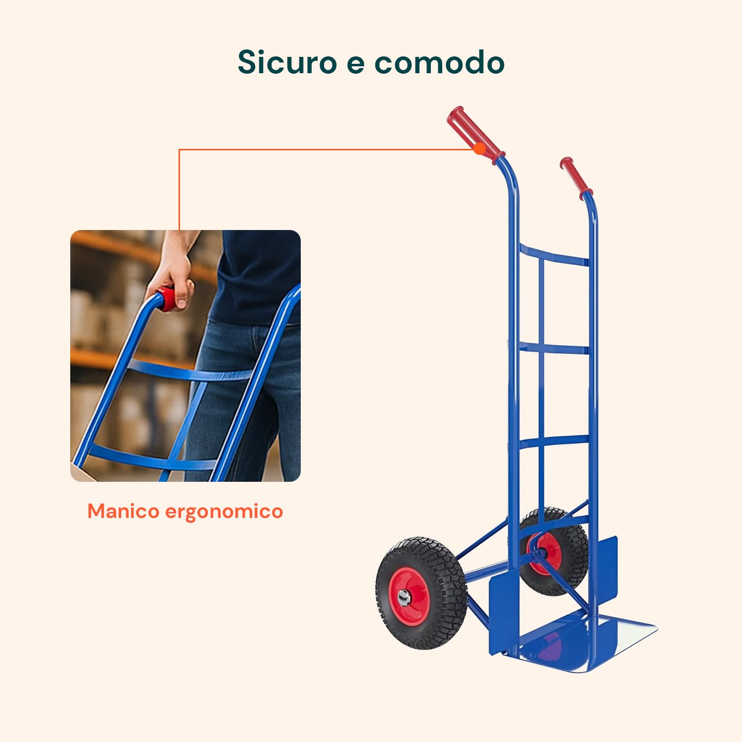 Avilia - Carrello con Ruote Portatutto in Acciaio da 200Kg per Trasporto Sicuro di Carichi Voluminosi, con Maniglie Antiscivolo, Ruote e Struttura Compatta Maneggevole (Blu)