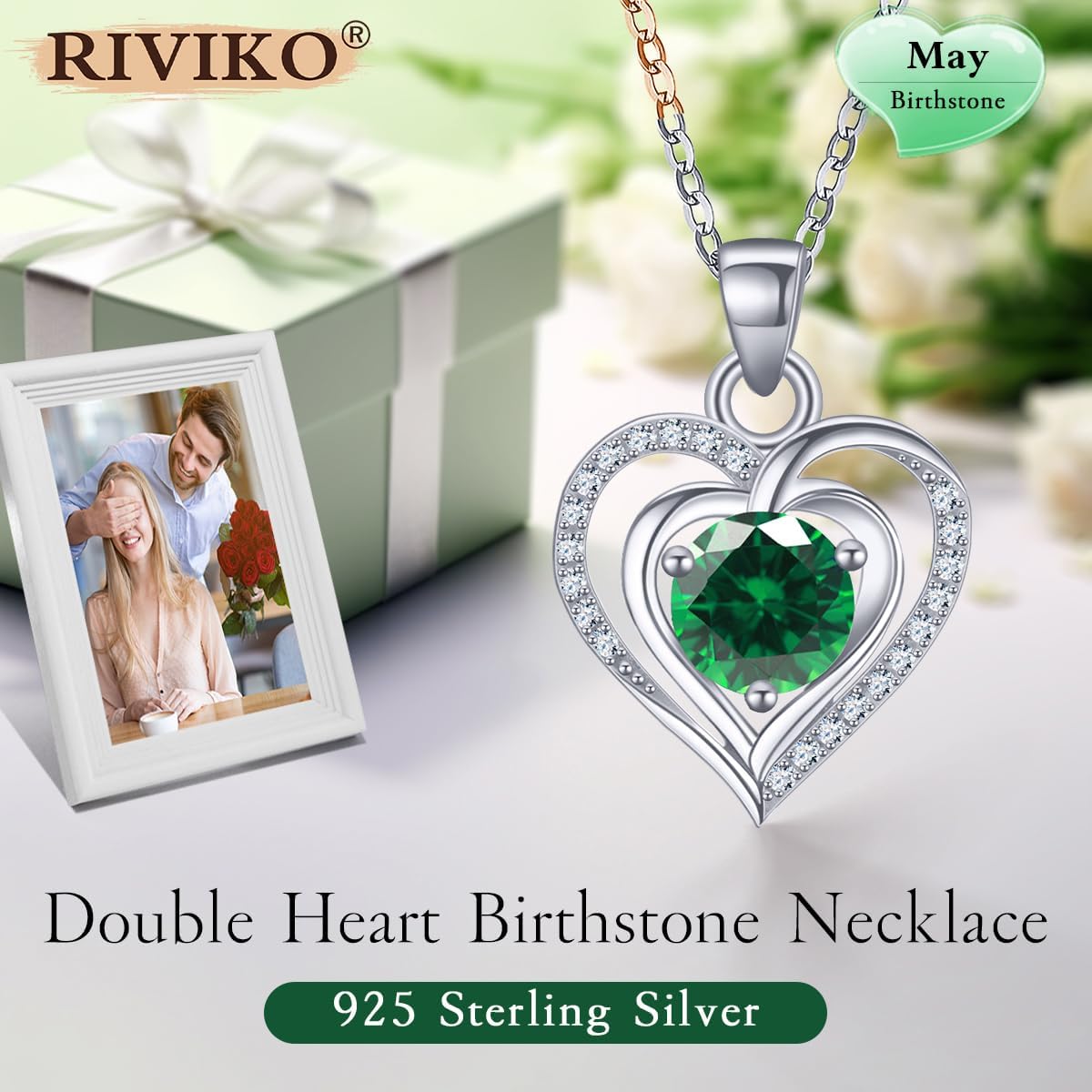 RIVIKO Heart Birthstone Pendant Necklace for Women 925 Sterling Silver Zirconia Necklaces Valentine's Day Anniversary Birthday Mothers Day Jewelry Gifts For Her Mother Wife - Image 3