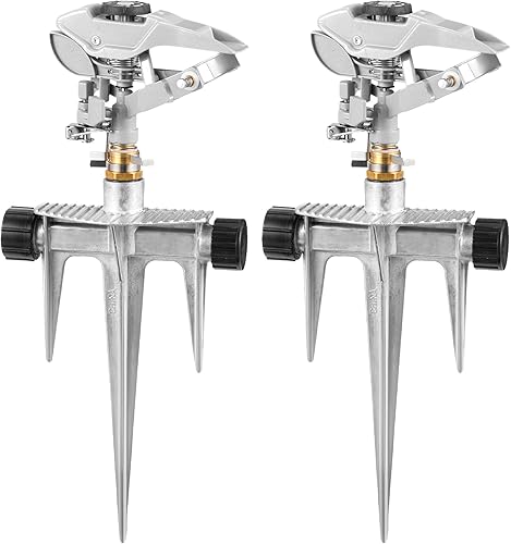 Landhoow 2 aspersores de césped, cabezal de rociador de agua pulsante ajustable de alta resistencia con base de espiga, área de pulverización