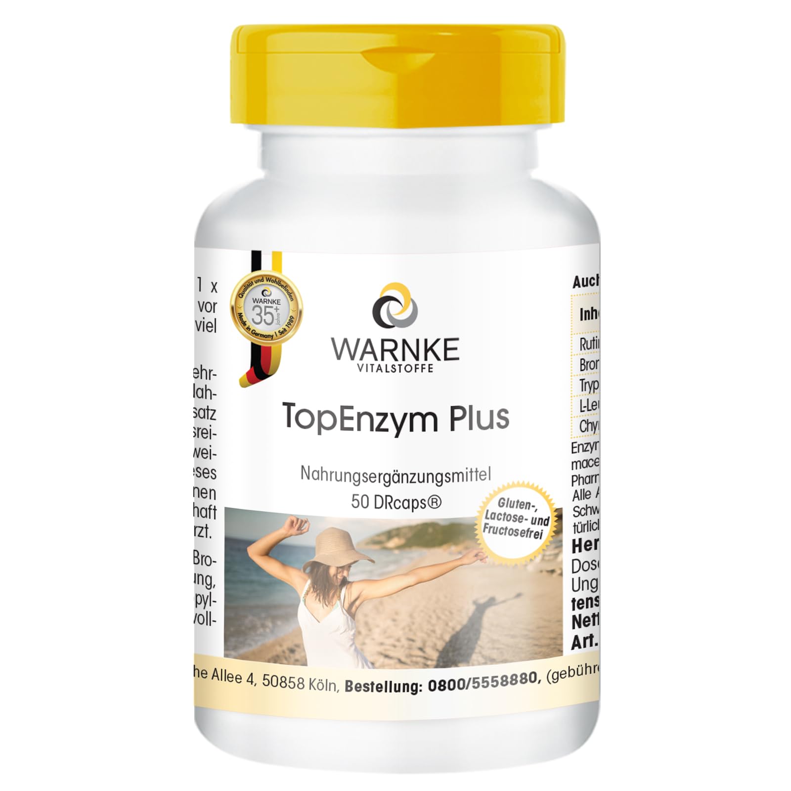 TopEnzym Plus, Enzyme Complex in DRCaps for Delayed Release, 50 Capsules | Warnke Vitalstoffe - German Pharmacy Quality