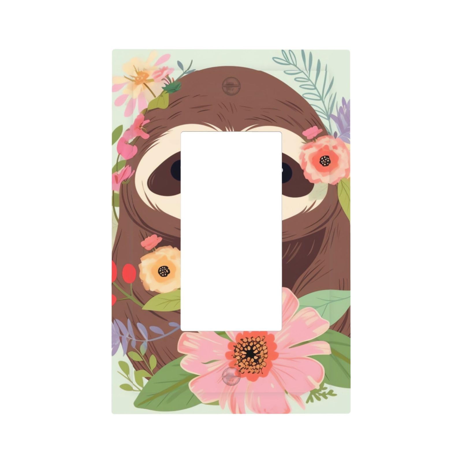 1-Gang Decorator Wall Plate Sloth And Flowers Light Switch Cover Single Gang Receptacle Outlet Wall Plate Mid Size 5" x 3" Wallplate Unbreakable Polycarbonate Outlet Faceplates Covers