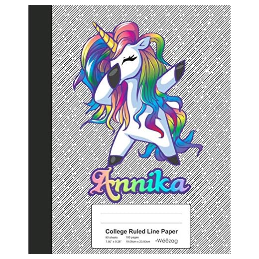 College Ruled Line Paper: ANNIKA Unicorn Rainbow Notebook: 397