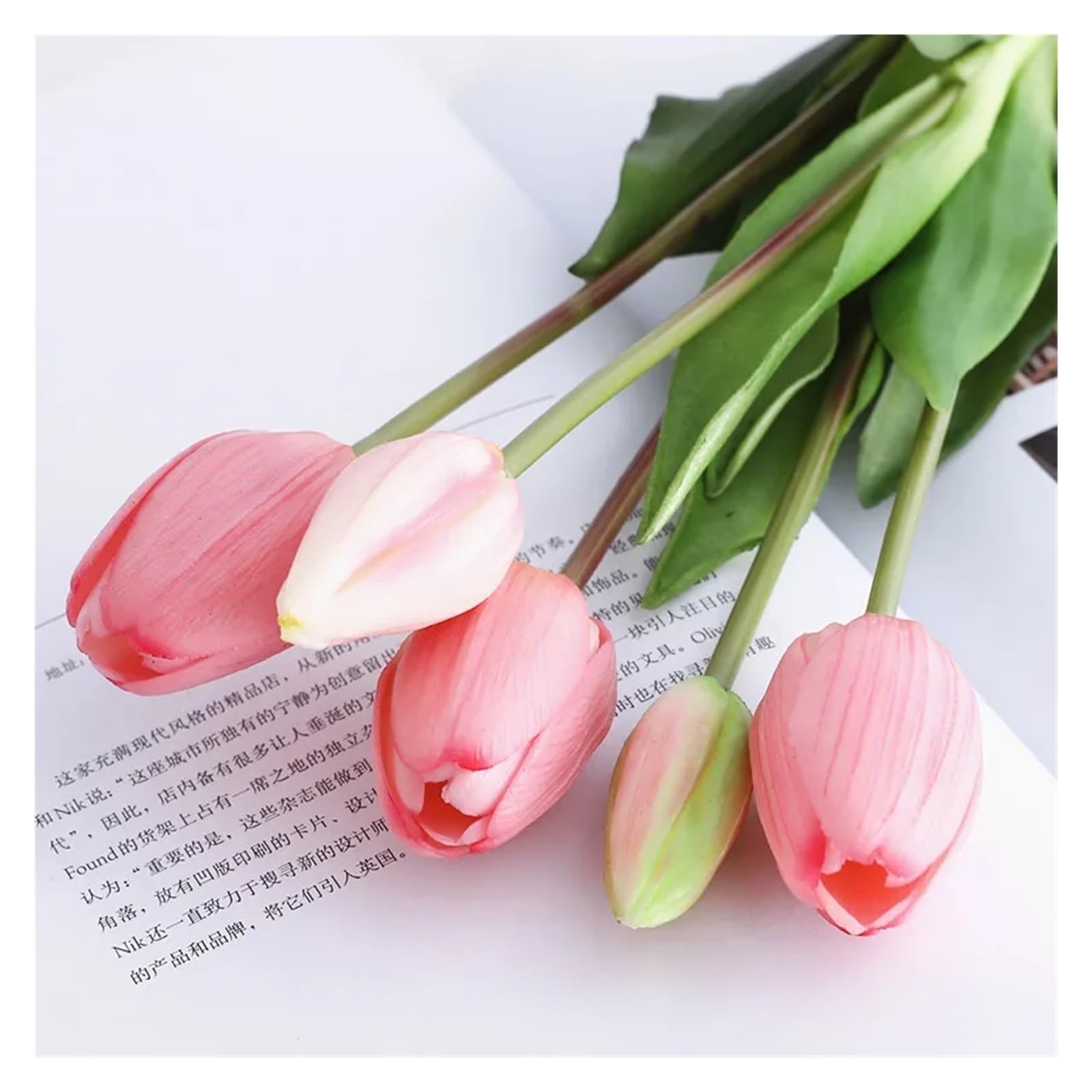 Tulipani Artificiali In Silicone Morbido TULIPI, 4 Pezzi Da 40 Cm, Colore Viola Chiaro, Con Foglie, Per Composizioni - 3
