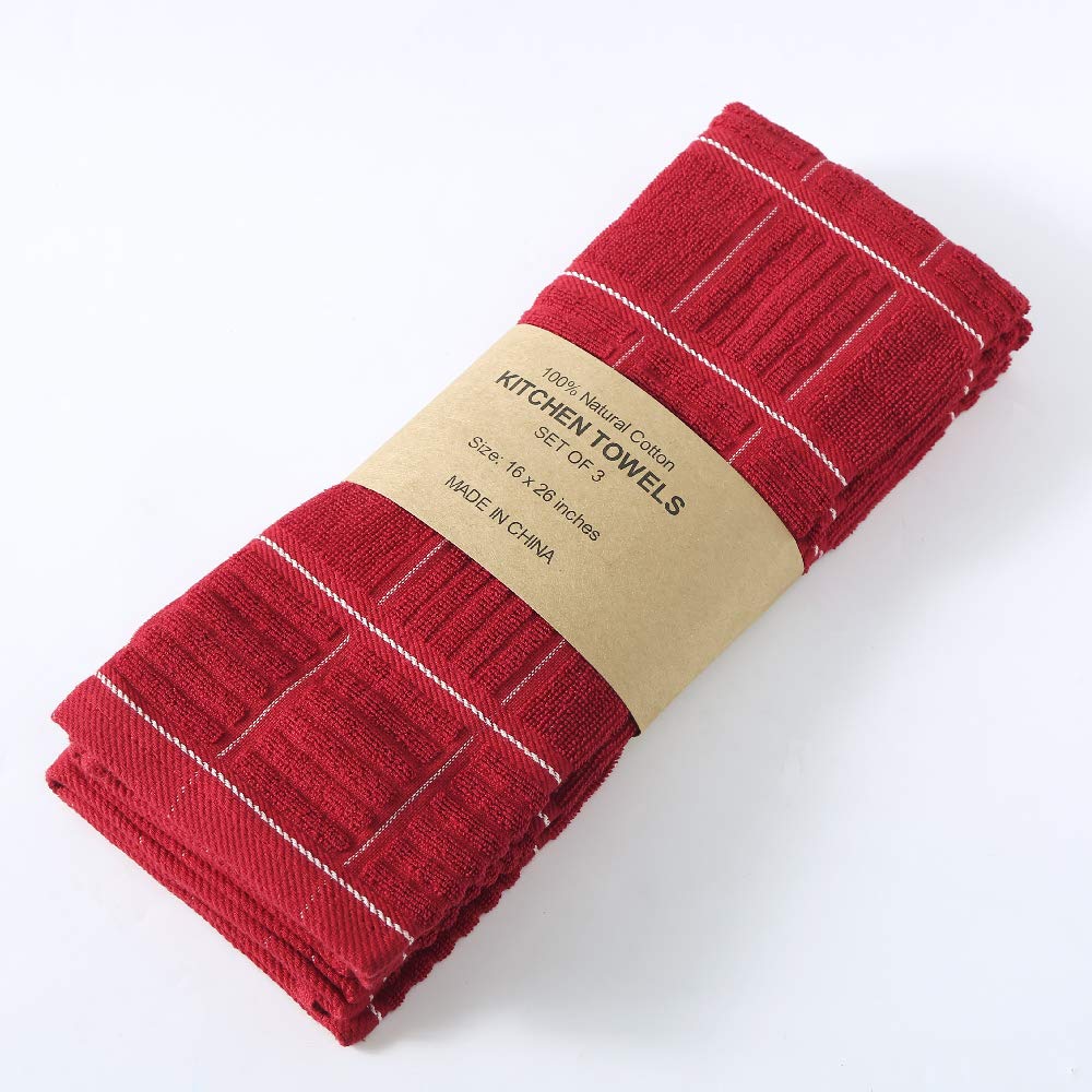 ANYI Strofinacci da cucina resistenti e assorbenti, con passante per appenderlo, 100% cotone, strofinacci da bar (40,6 x 66 cm, set da 3, colore: rosso/bianco)