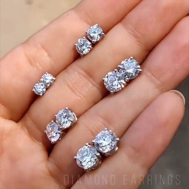 0.25 Carat Total Natural Diamond Stud Earrings - Round, F Color, SI1 Clarity, 9K White Gold