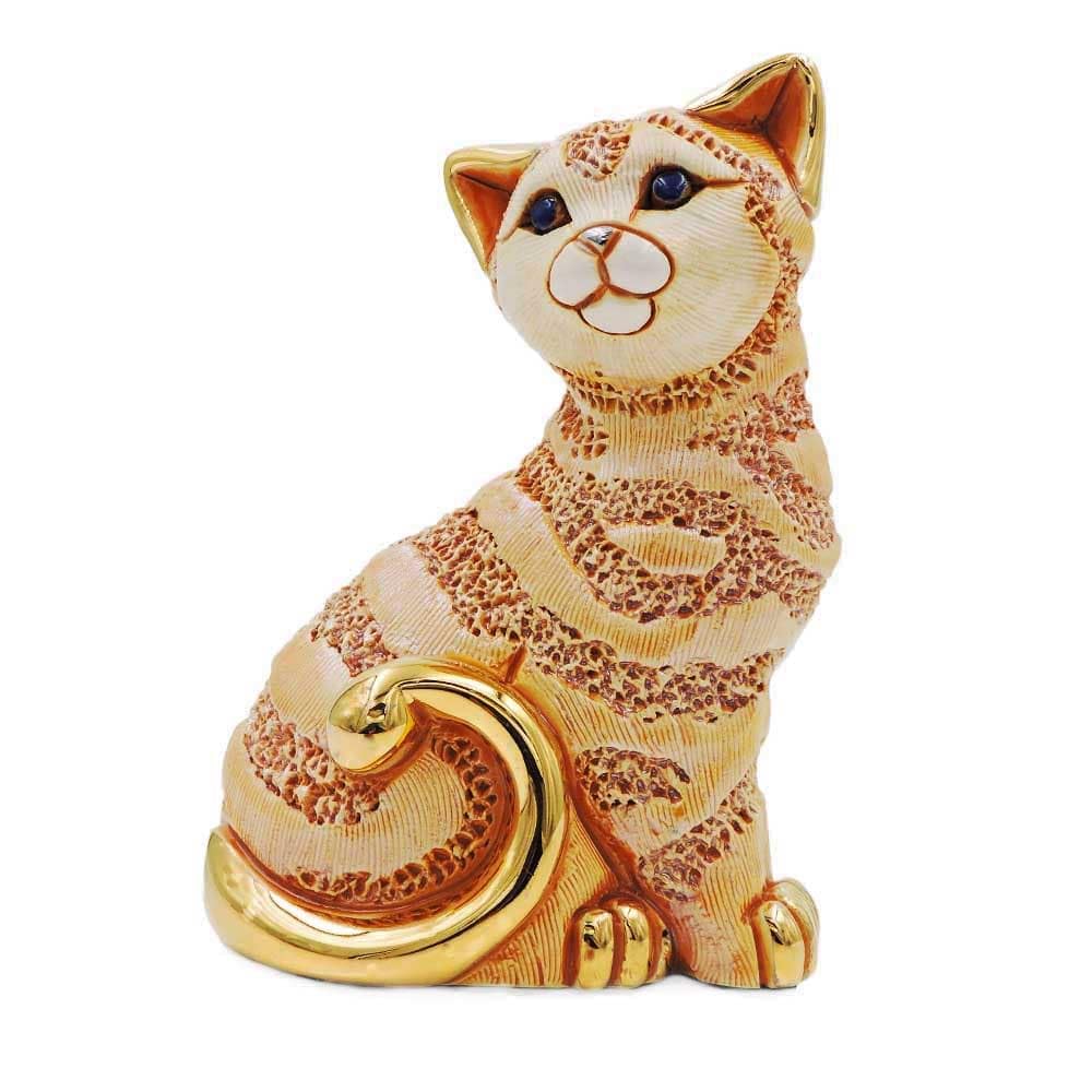 Figurine en céramique de chat rayé au gingembre artisanale
