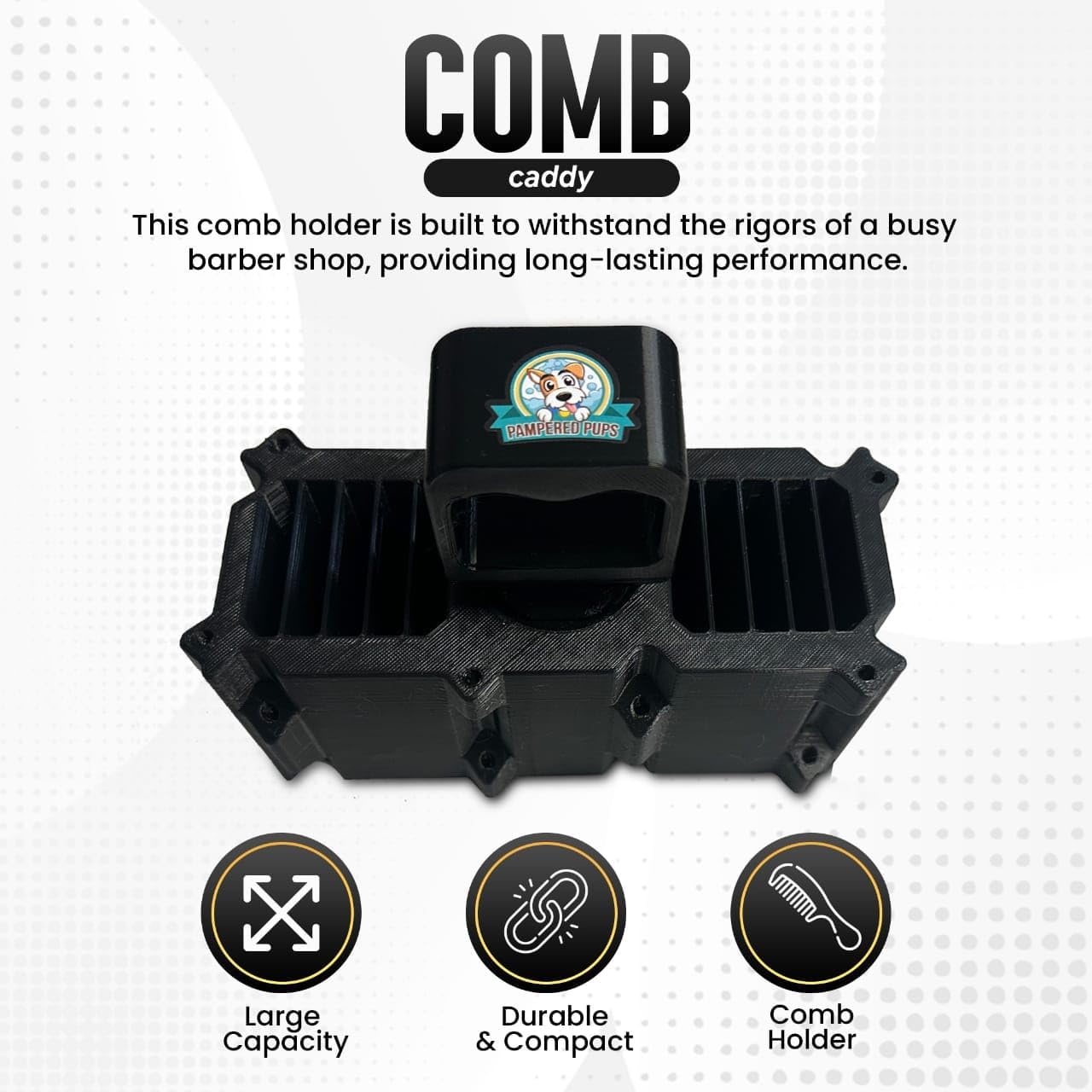 Grooming Caddy - Portable Pet Grooming Tools Caddy, Pet Grooming Tool Holder, Shears, Clipper Blades Rack, Comb Holder - Black