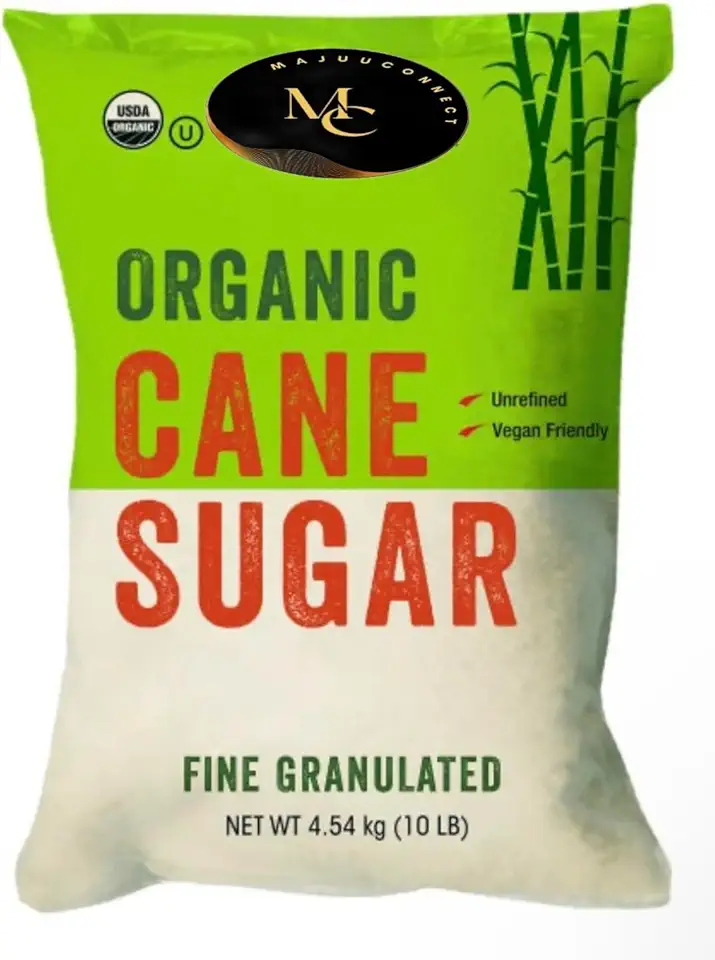 Organic cane Sugar Fine Granulated (10 LB Bulk) Unrefined Vegan Friendly | By MAJUU CONNECT USDA Organic