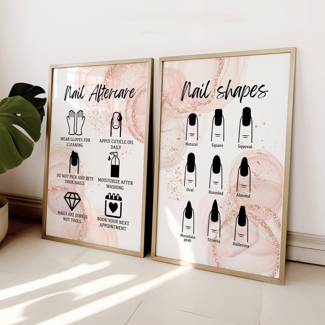 NATVVA Nail Shapes Print Poster Nail Aftercare Nails Tech Wall Art Canvas Artwork Golden Nails Wall Decor Prints Painting Art Prints Picture Nails Salon Beauty Salon Decoration No Frame