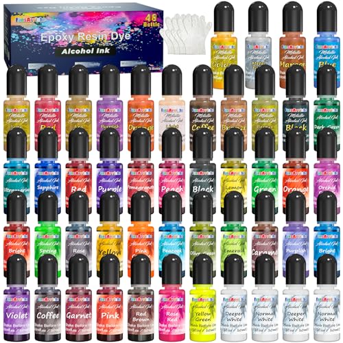 FansArriche Alcohol Ink Set - 48 Vivid Colors, Concentrated Alcohol-Based Ink, Epoxy Resin Paint with Metallic Color Dye for Resin Coasters, Acrylic Painting, Tumbler Making,10ml Each by FansArriche - Used condition - CA$29.36