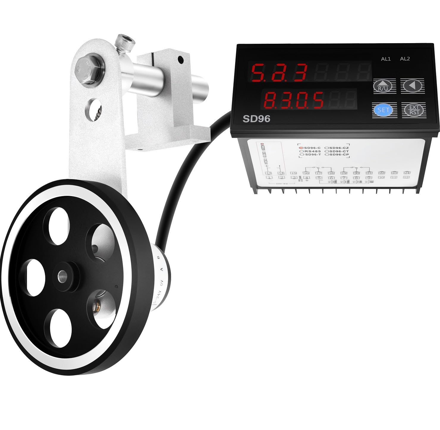 Digital Length Meter Counter Mechanical Length Counter with Single Wheel Function 0-999999 Digital Length Counter Measured Unit with Alarm Measuring in Feet, Inches, Meters, Yards