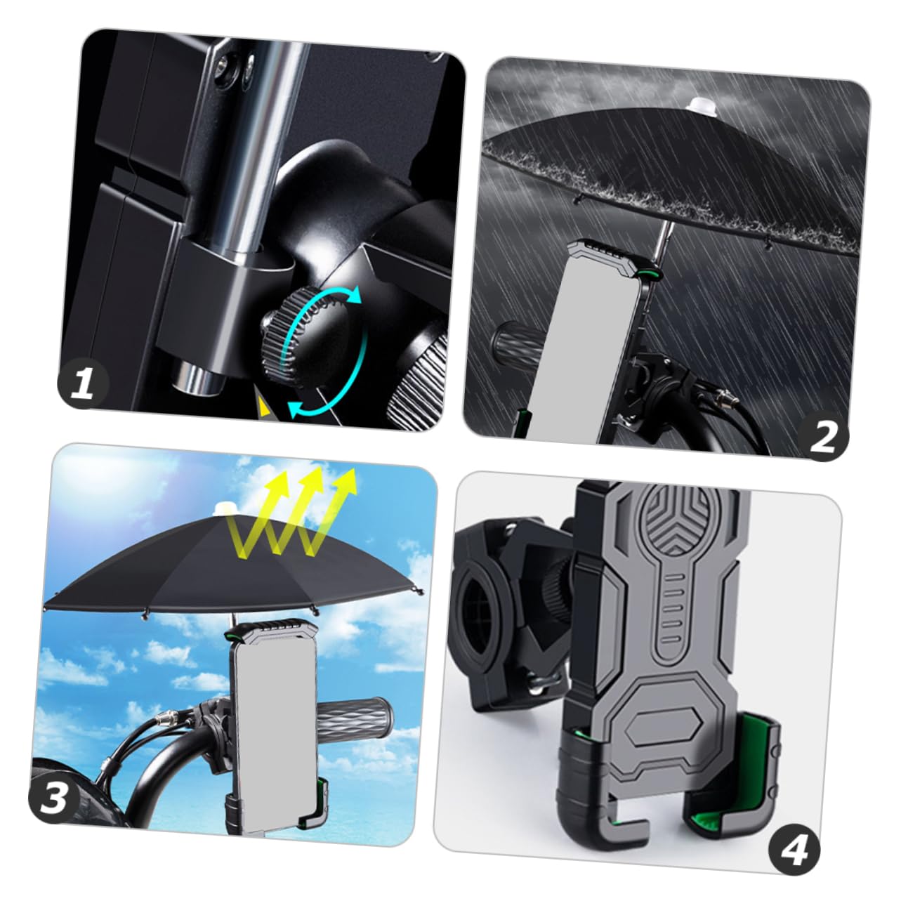 Gatuida 2sets Porta Cellulare Con Ombrello Per Bici Supporto Per Smartphone e Sole Facile Da Installare Per Mountain Bike e Bici Elettriche