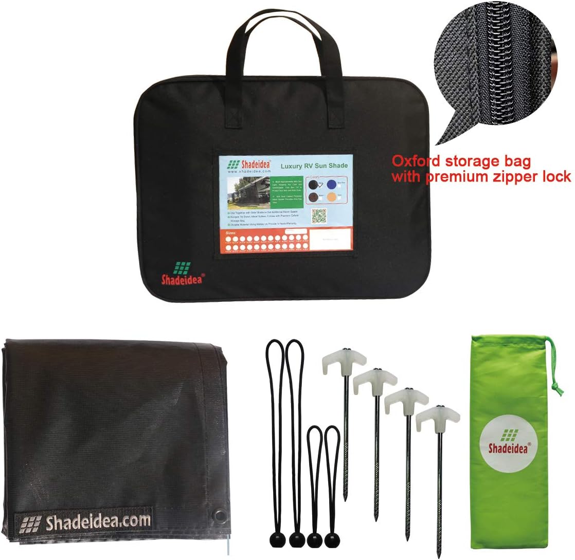 Shadeidea RV Awning Sun Shade Screen - 9' X 15' 5'' (Fit for 16' Awning)- Black Mesh Sunshade Motorhome Camping Trailer Awning Screenshade UV Sunblocker Canopy Sunscreen - 3 Year Warranty