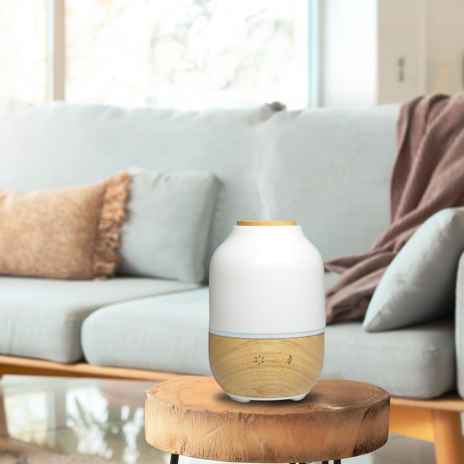 Zen'Arôme - Difusor ultrasónico de aceites esenciales Purisia (hasta 40 m²) - Difusión en frío para aromaterapia - Modo continuo o alternado - Iluminación multifunción - Cerámica y madera