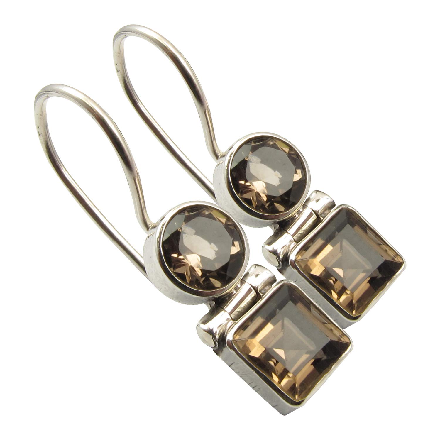 Great Cyber Week Deals SilverStarJewel 925 Solid Sterling Silver Natural Smoky Quartz 2 Stone Earrings 1"