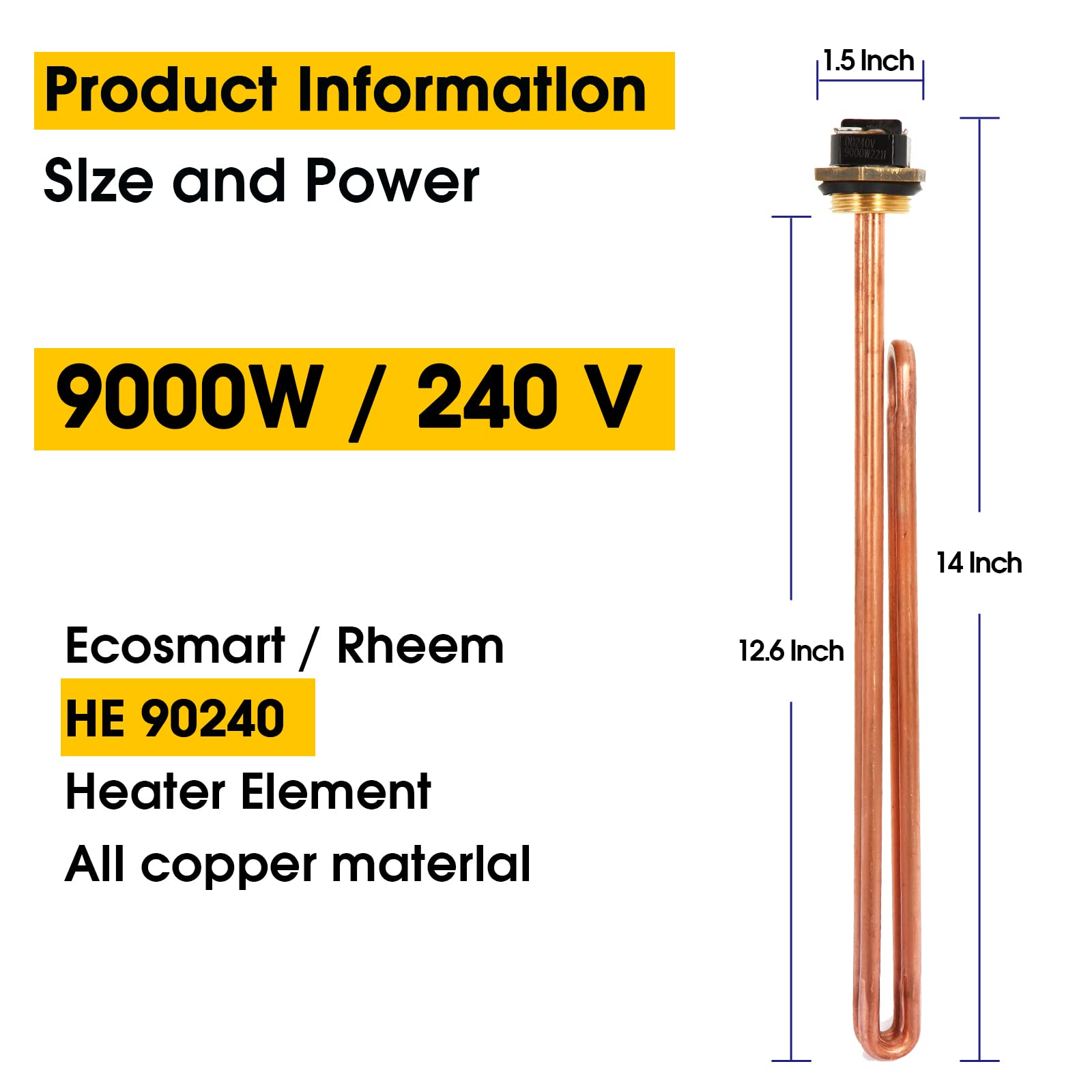 Amazon.com: 𝟮𝟬𝟮𝟯 𝙐𝙥𝙜𝙧𝙖𝙙𝙚𝙙 HE 90240 Water Heater Element  Replacement for Ecosmart ECO 18 27 36, 9KW 240V for Eco'smart 27 tankless Water  heater (2 Pack) : Tools u0026 Home Improvement