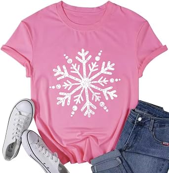 Christmas Shirts for Women Cute Snowflake Graphic Shirts