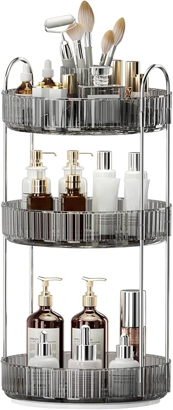 Organizador Giratório para Maquiagem BEFSOP com 3 Níveis e Porta-Pincéis, PET e Metal, Cinza