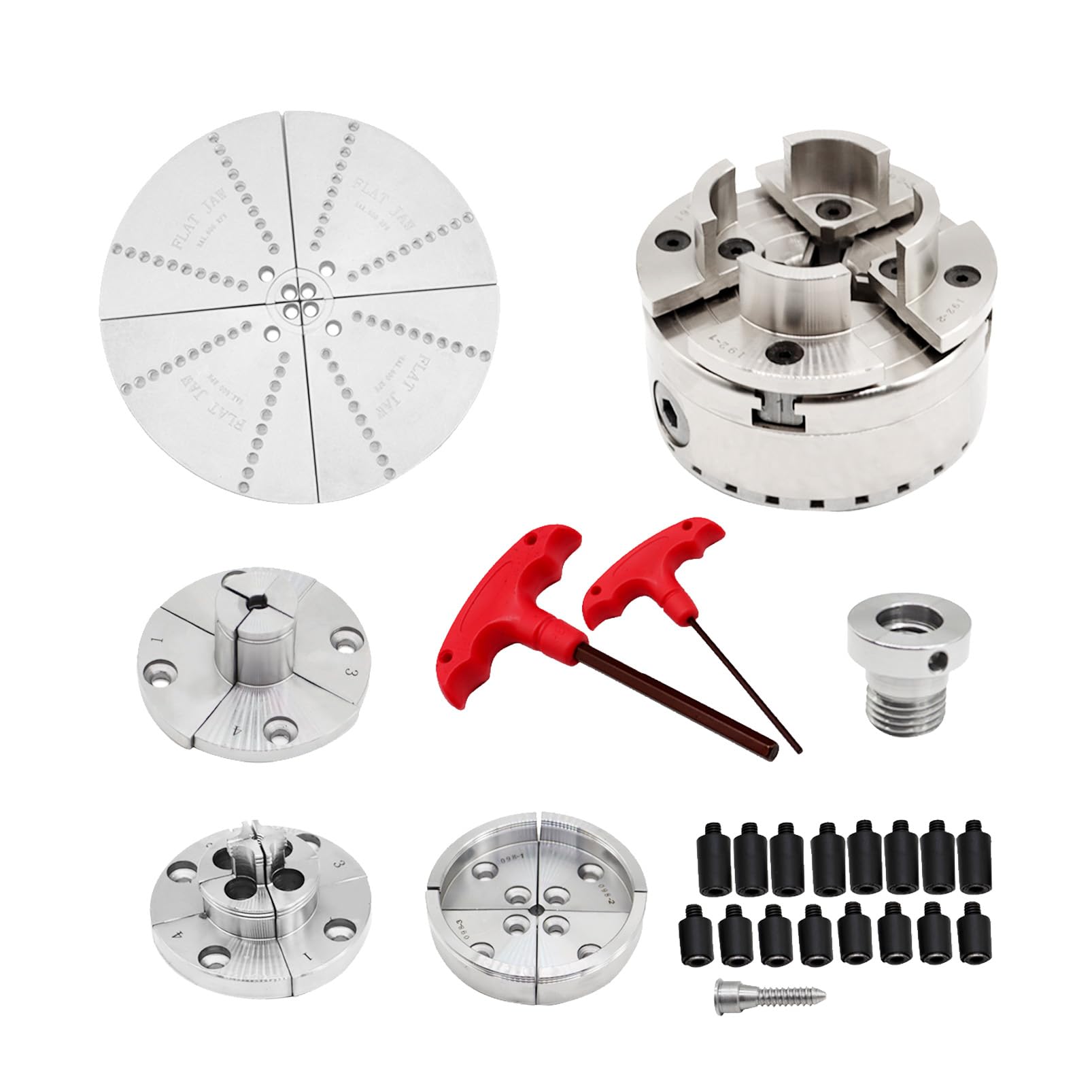 1" x 8 TPI Thread 4 Inch Self Centering Wood Lathe Nickel-Plated Chuck Set 2/3/5 Jaw Turning Chuck Set (5PCs Jaw)