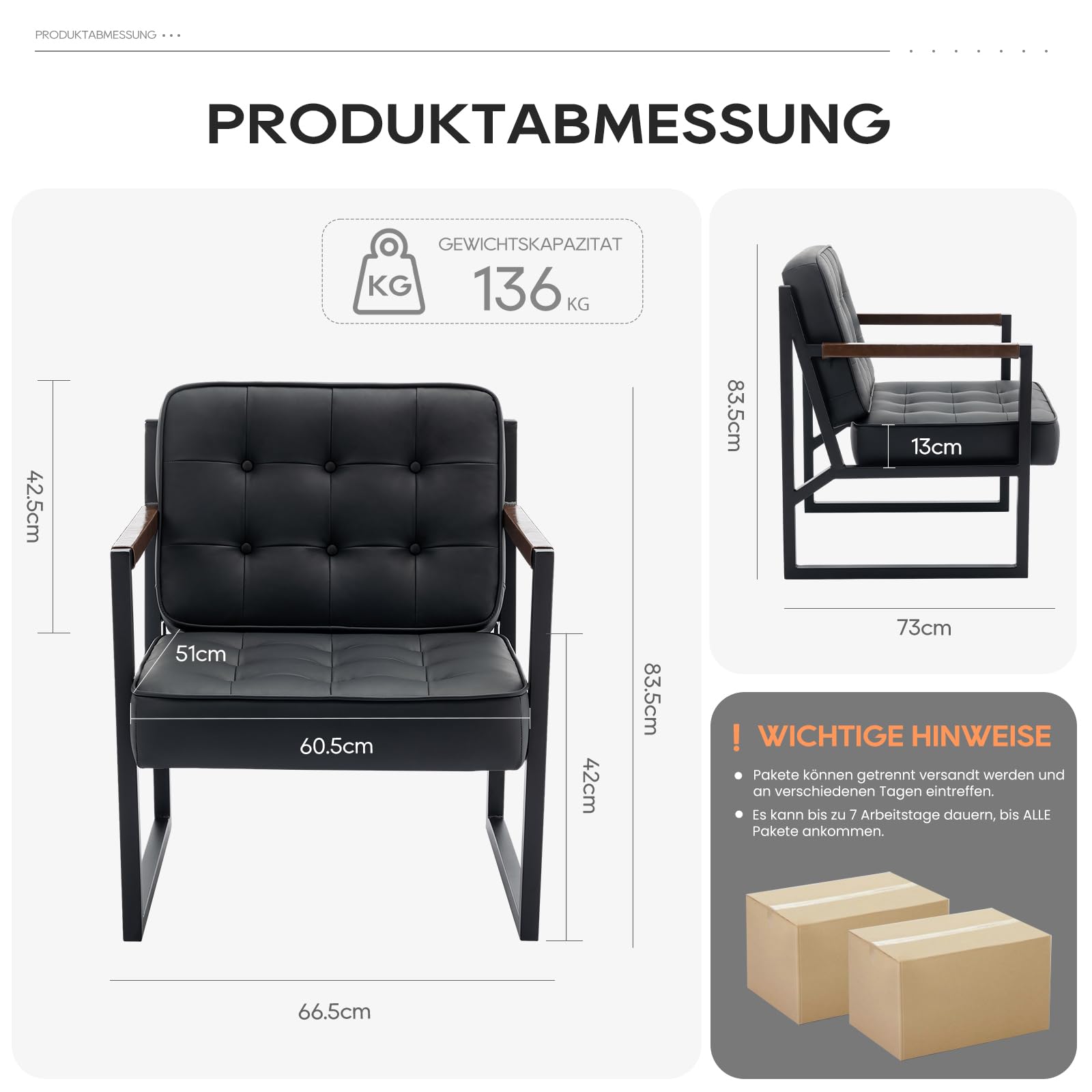COLAMY Ohrensessel Sessel Wohnzimmer 2er Set, Leder Accent Chair, Mid Century Modern Kunstleder Empfangssessel mit Metallbeinen für Wohnzimmer Schlafzimmer Empfangsraum Wartezimmer, Schwarz