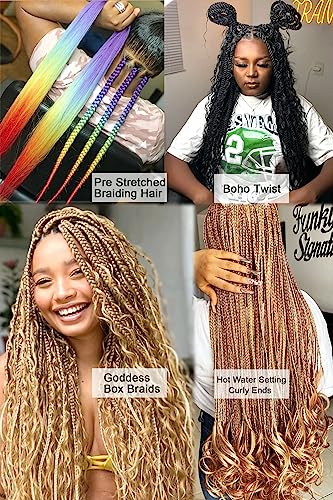 Ombre Braiding Hair Pre Stretched Braiding Hair Extensions 24 Inch Colored Braid Hair Extensions For Braiding Long Rainbow Braiding Hair Jumbo 5 Packs M21 2-Tone Black To Magenta #TOP3